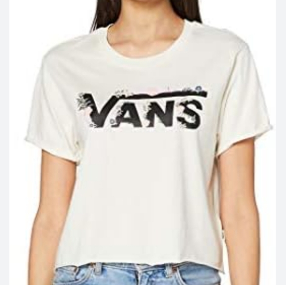 Vans Tops - Vans Cream and Black Cropped Graphic Tee